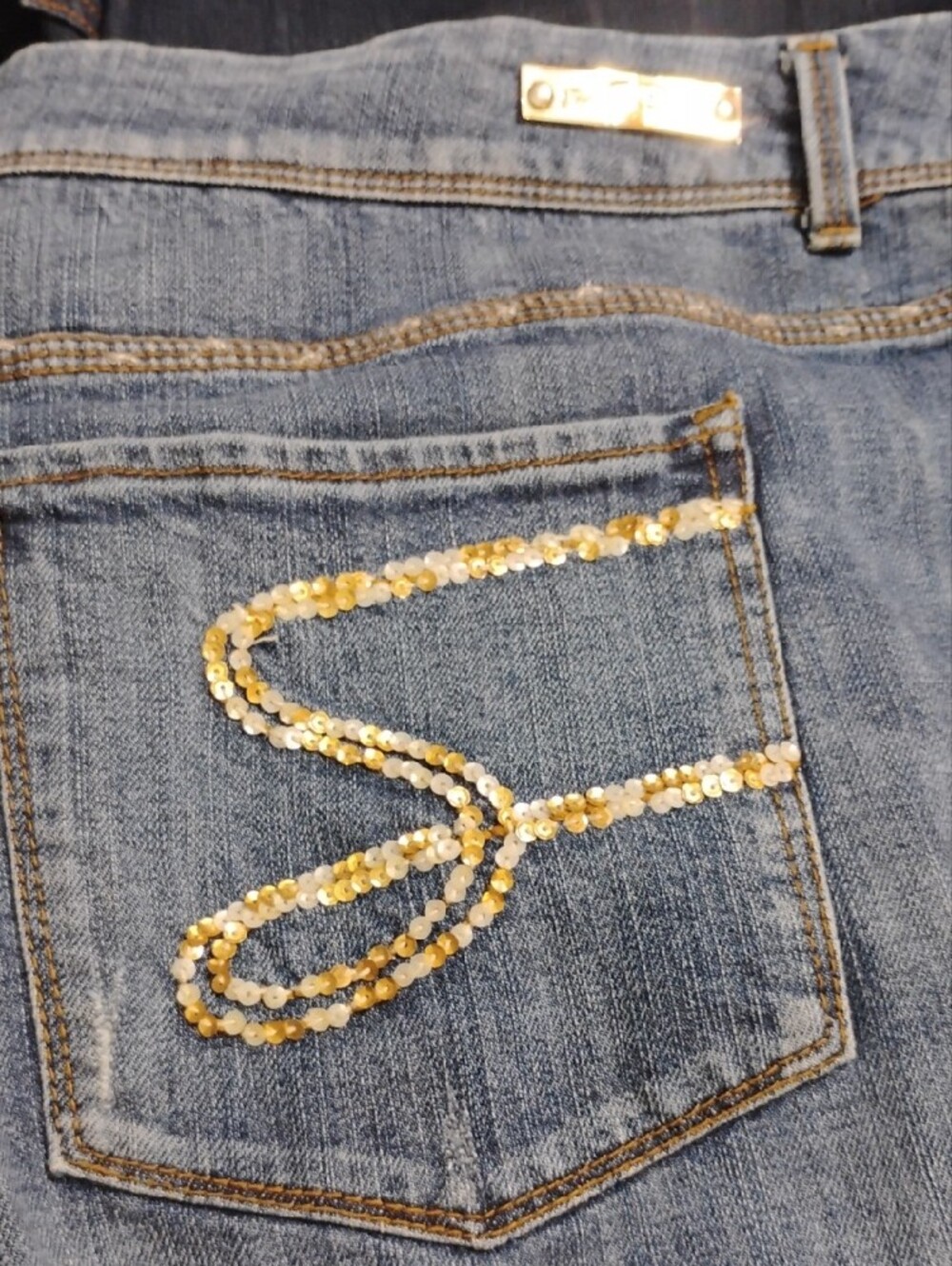 Limited Edition --Seven7 Blue Denim Boyfriend Jeans with Sequin Accents